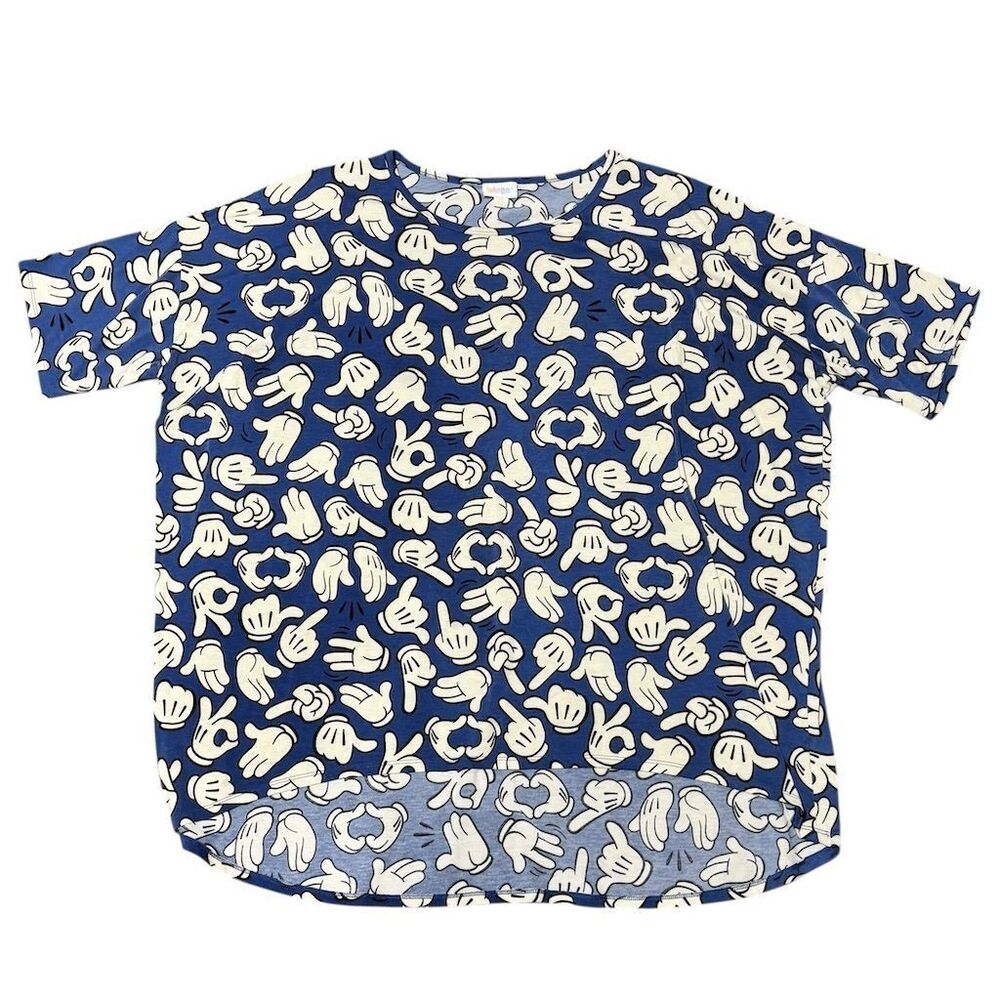 LuLaRoe Disney Irma Tunic 3XL Mickey Mouse Hands Blue Women's Top